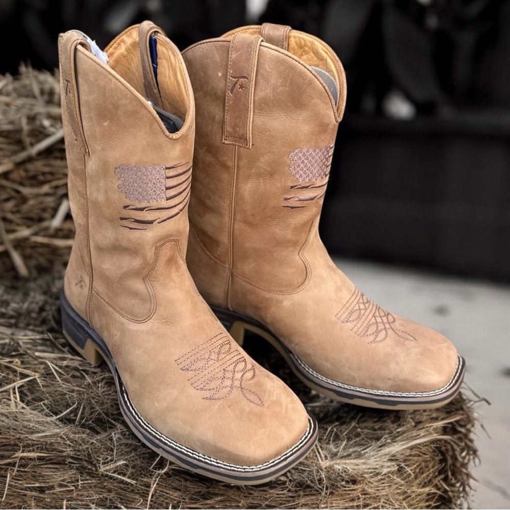 KING USA TEXAS Men's Western Patriot Leather Cowboy Work Boots Square Toe 10